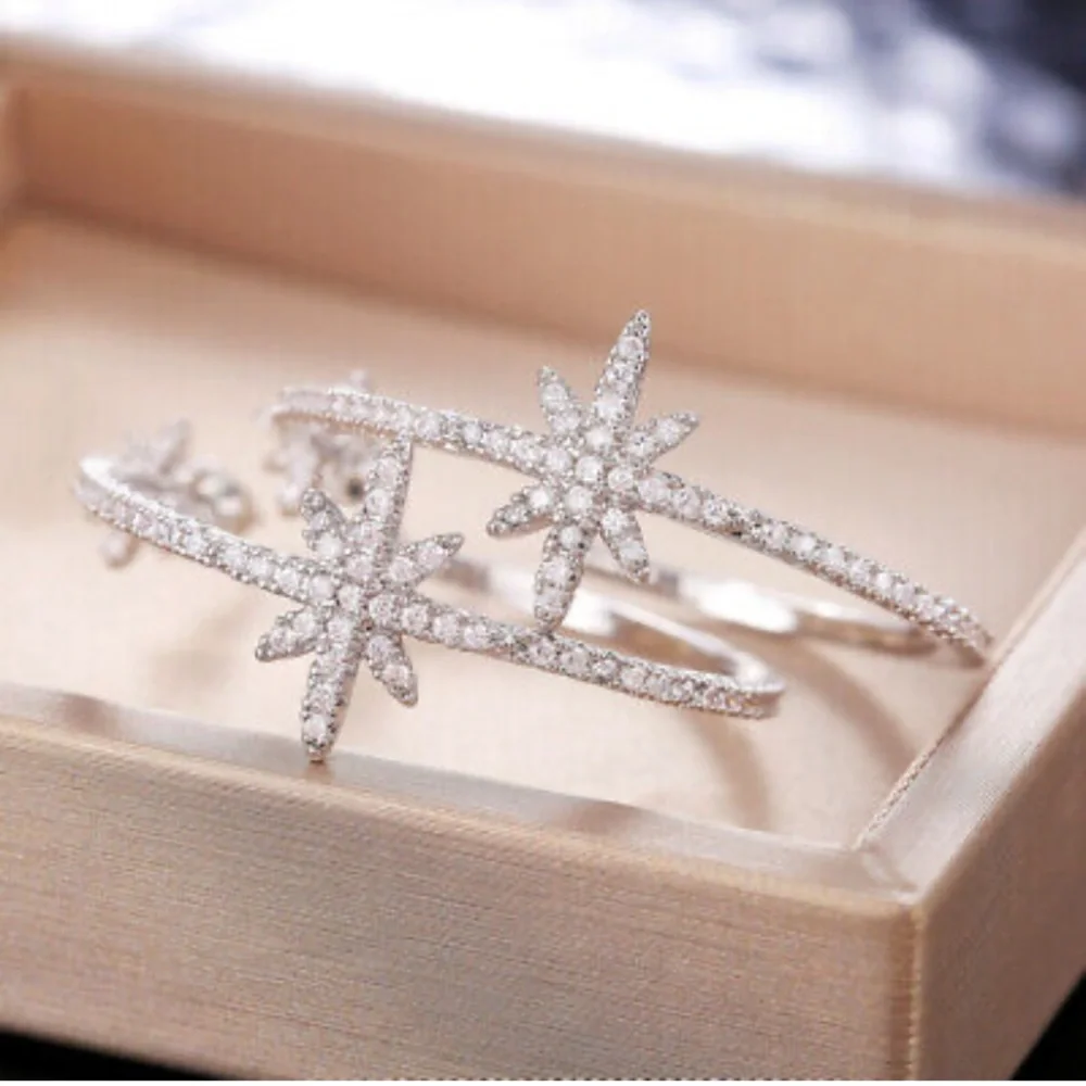 NWT LUXURY STERLING SILVER STAR EARRINGS - Picture 1 of 7